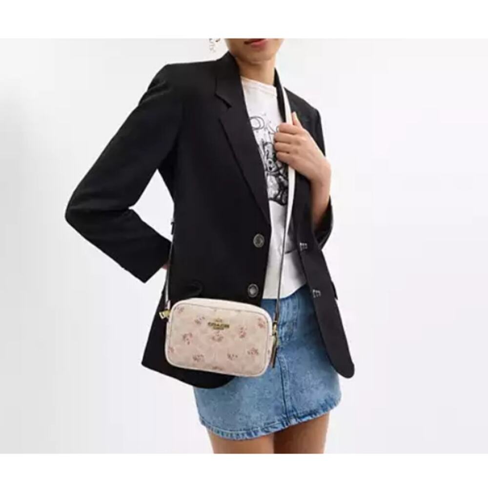 Coach Gold Sand Multi Floral Print In Signature Canvas Mini Jamie Camera Bag - Picture 2 of 12